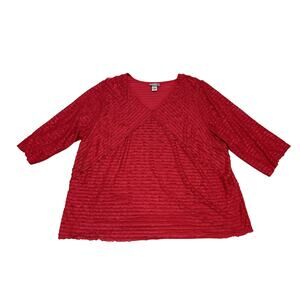 Catherines Top Womens Plus Size 2X 22/24W 3/4 Sleeve Pink Ruffle Lacy Blouse